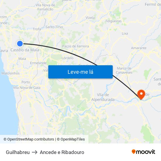 Guilhabreu to Ancede e Ribadouro map