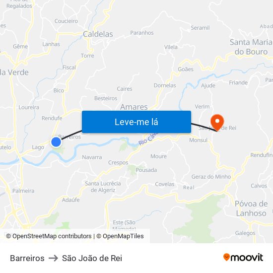 Barreiros to São João de Rei map