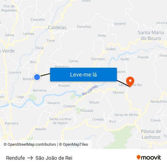 Rendufe to São João de Rei map