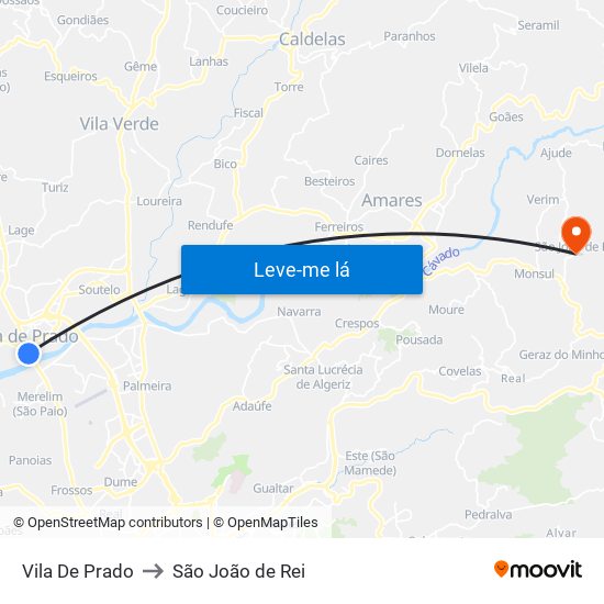 Vila De Prado to São João de Rei map