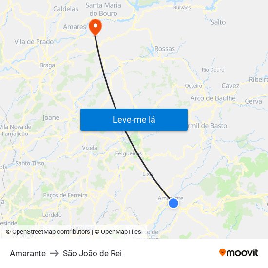 Amarante to São João de Rei map