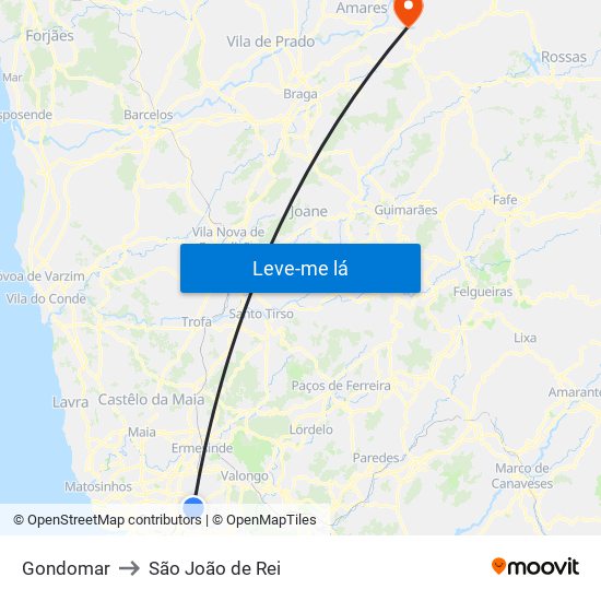 Gondomar to São João de Rei map
