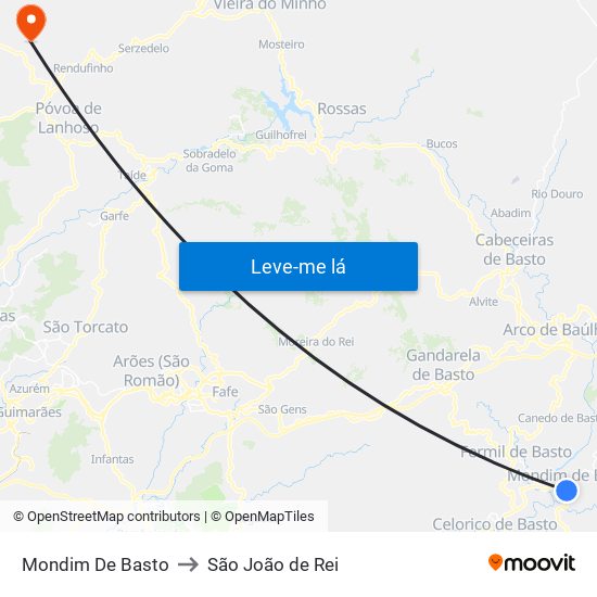 Mondim De Basto to São João de Rei map
