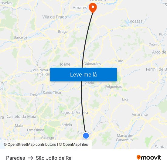 Paredes to São João de Rei map