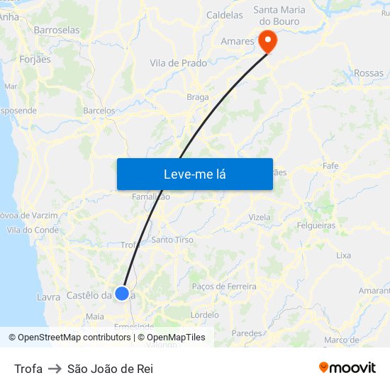 Trofa to São João de Rei map