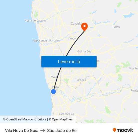Vila Nova De Gaia to São João de Rei map