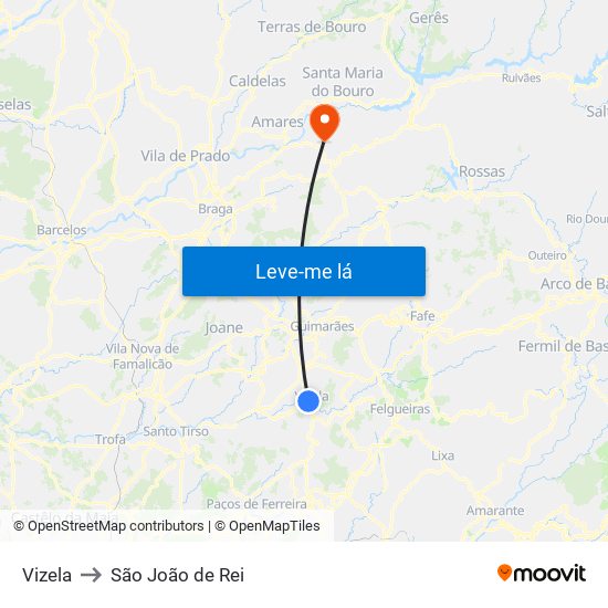Vizela to São João de Rei map