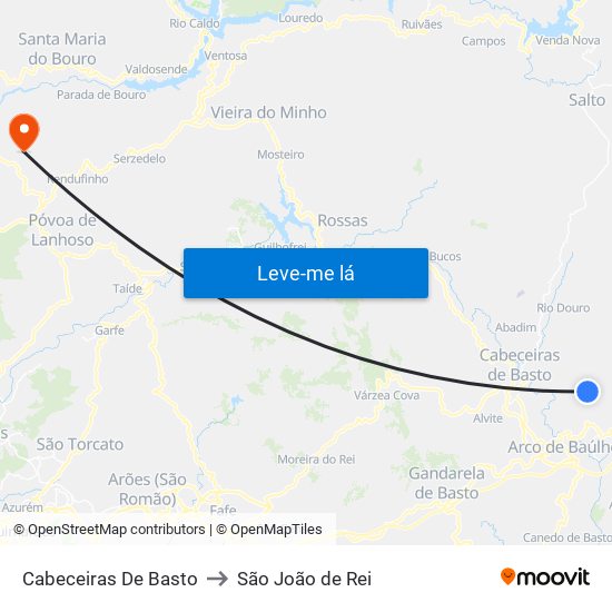 Cabeceiras De Basto to São João de Rei map