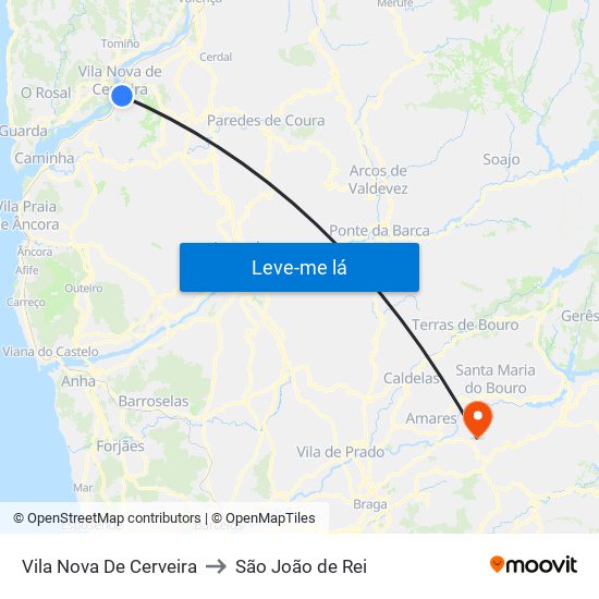 Vila Nova De Cerveira to São João de Rei map