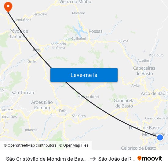 São Cristóvão de Mondim de Basto to São João de Rei map