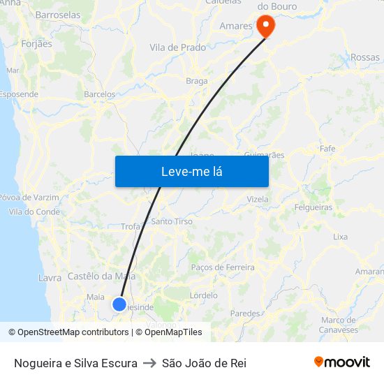 Nogueira e Silva Escura to São João de Rei map