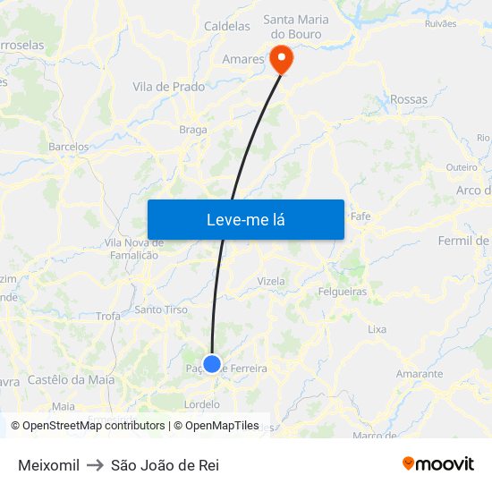 Meixomil to São João de Rei map