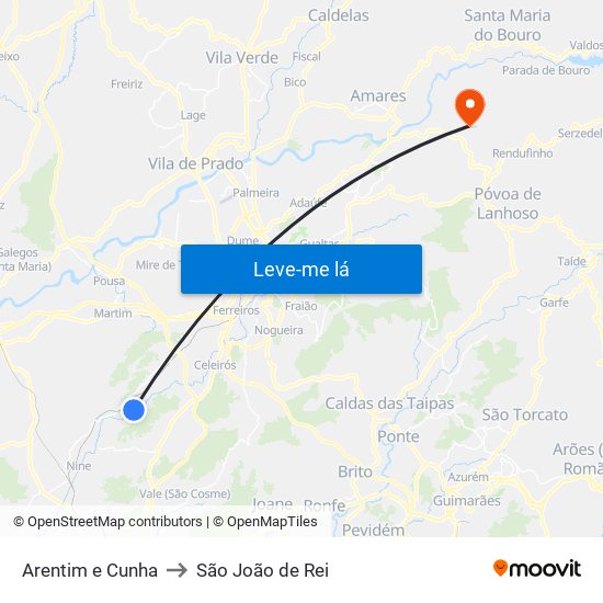 Arentim e Cunha to São João de Rei map