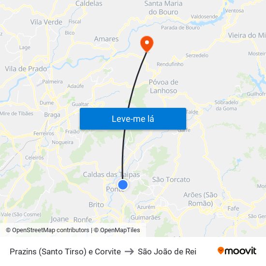 Prazins (Santo Tirso) e Corvite to São João de Rei map