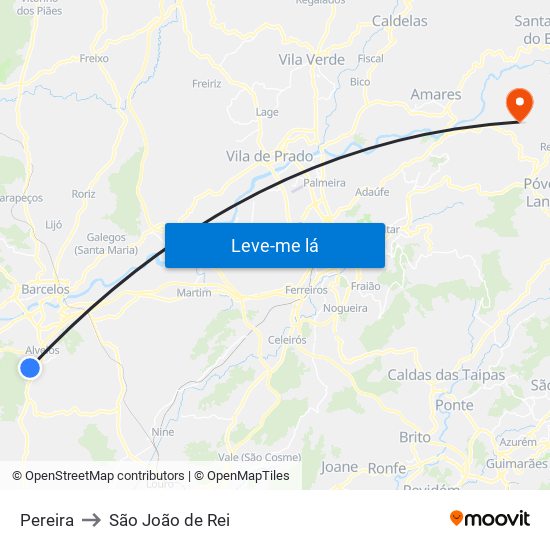 Pereira to São João de Rei map