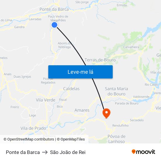 Ponte da Barca to São João de Rei map