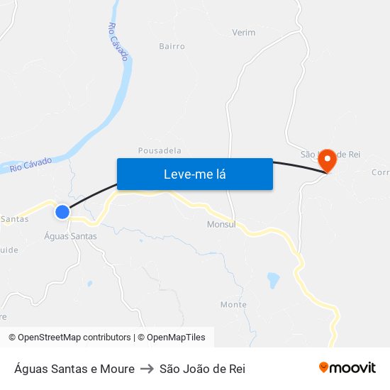 Águas Santas e Moure to São João de Rei map