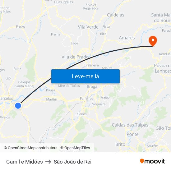 Gamil e Midões to São João de Rei map