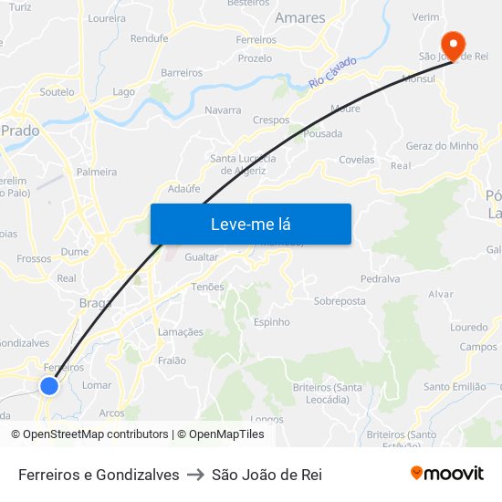 Ferreiros e Gondizalves to São João de Rei map