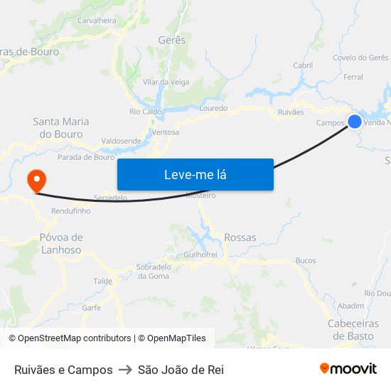 Ruivães e Campos to São João de Rei map