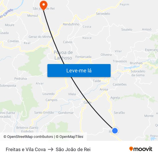 Freitas e Vila Cova to São João de Rei map