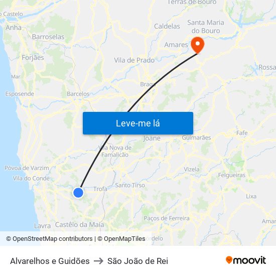 Alvarelhos e Guidões to São João de Rei map