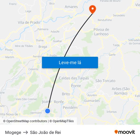 Mogege to São João de Rei map