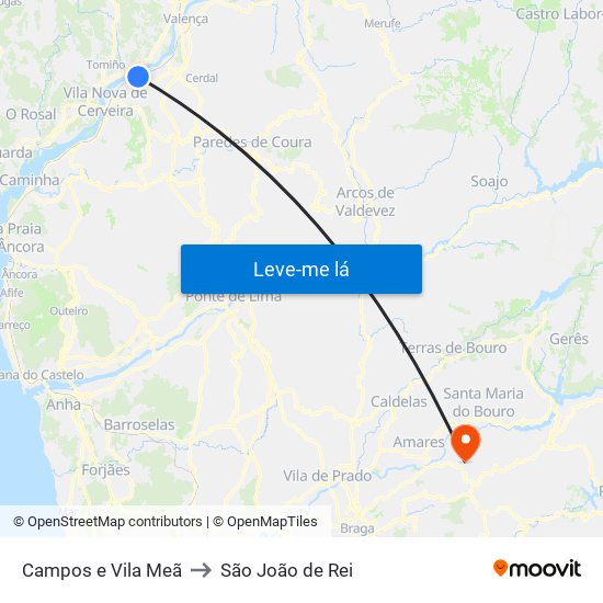 Campos e Vila Meã to São João de Rei map