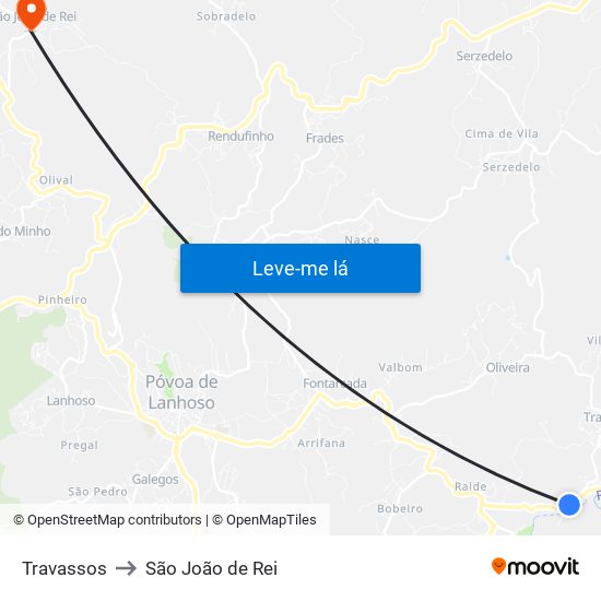 Travassos to São João de Rei map