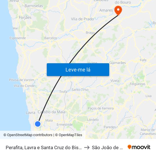 Perafita, Lavra e Santa Cruz do Bispo to São João de Rei map