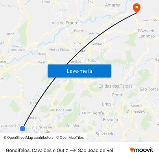 Gondifelos, Cavalões e Outiz to São João de Rei map