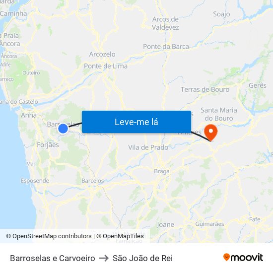 Barroselas e Carvoeiro to São João de Rei map