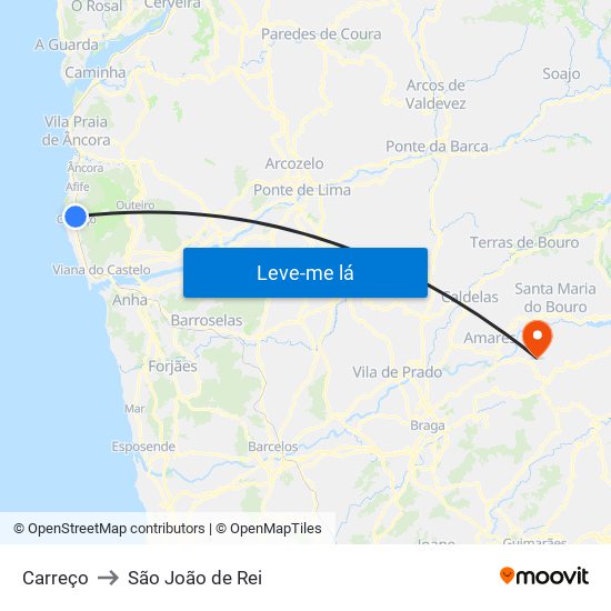 Carreço to São João de Rei map