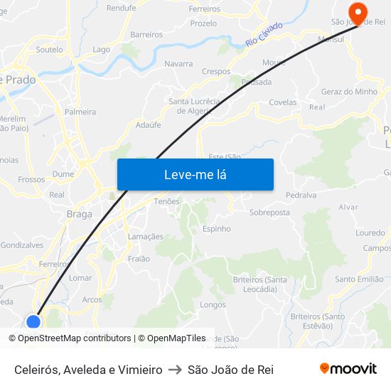 Celeirós, Aveleda e Vimieiro to São João de Rei map