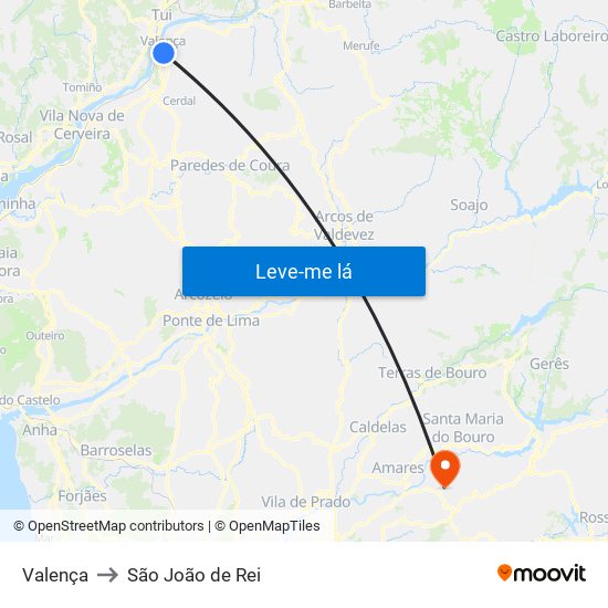 Valença to São João de Rei map