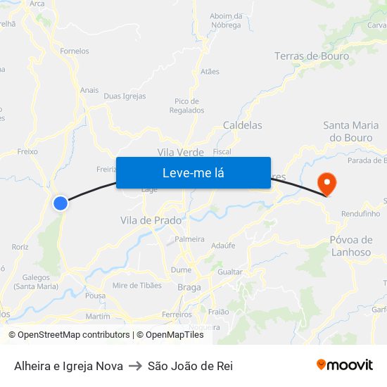 Alheira e Igreja Nova to São João de Rei map