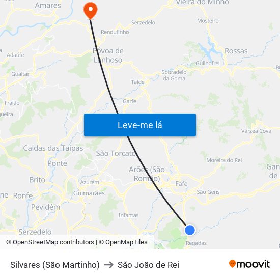 Silvares (São Martinho) to São João de Rei map