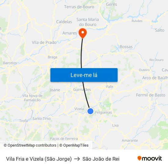 Vila Fria e Vizela (São Jorge) to São João de Rei map