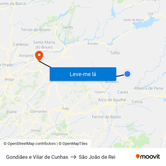 Gondiães e Vilar de Cunhas to São João de Rei map