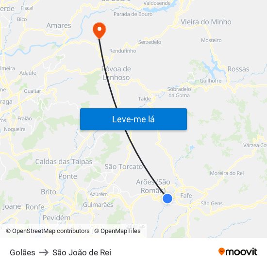 Golães to São João de Rei map