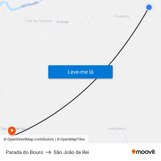 Parada do Bouro to São João de Rei map