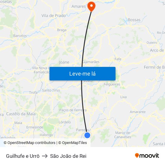 Guilhufe e Urrô to São João de Rei map