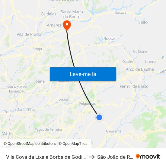 Vila Cova da Lixa e Borba de Godim to São João de Rei map