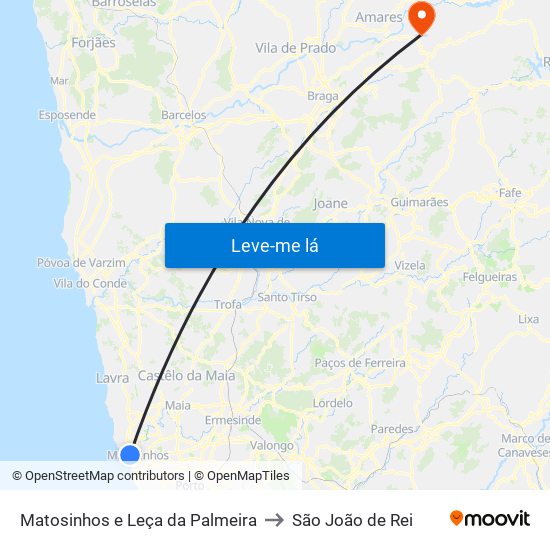 Matosinhos e Leça da Palmeira to São João de Rei map