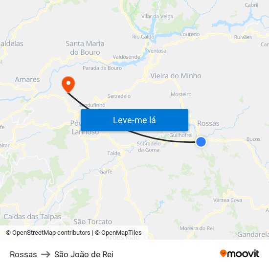 Rossas to São João de Rei map