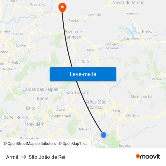 Armil to São João de Rei map