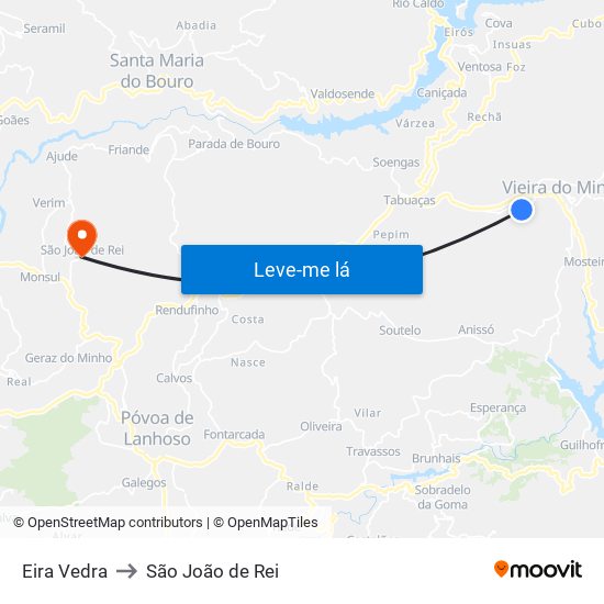Eira Vedra to São João de Rei map