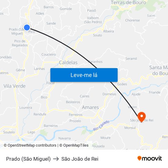 Prado (São Miguel) to São João de Rei map