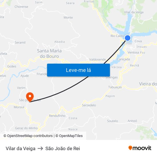 Vilar da Veiga to São João de Rei map