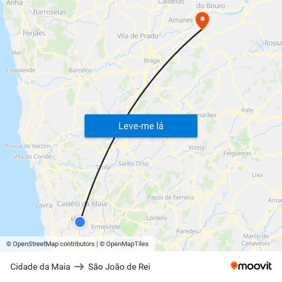 Cidade da Maia to São João de Rei map